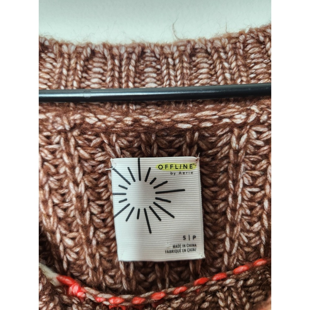 OFFLINE by Aerie Striped Knit Sweater Brown White‎ Oversized Pullover Small - Picture 5 of 8